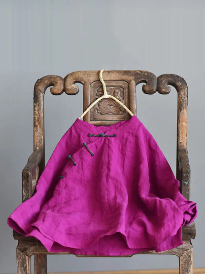 Women Vintage Solid Knot Button Linen Shirt Ada Fashion