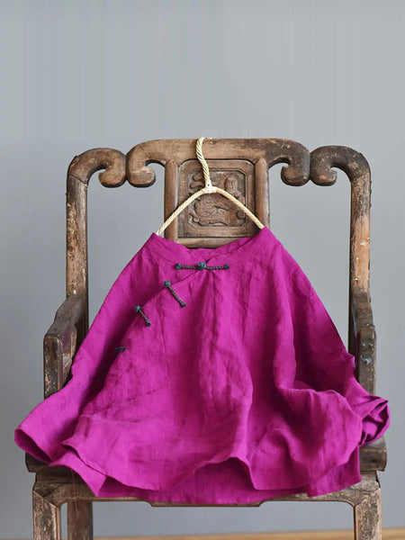 Women Vintage Solid Knot Button Linen Shirt Ada Fashion