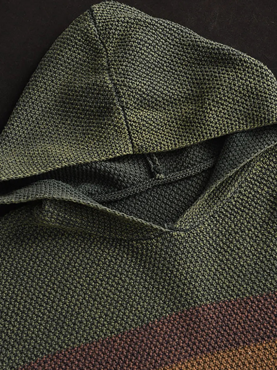 Women Vintage Spliced Knitted Pocket Hooded Sweater Ada Fashion