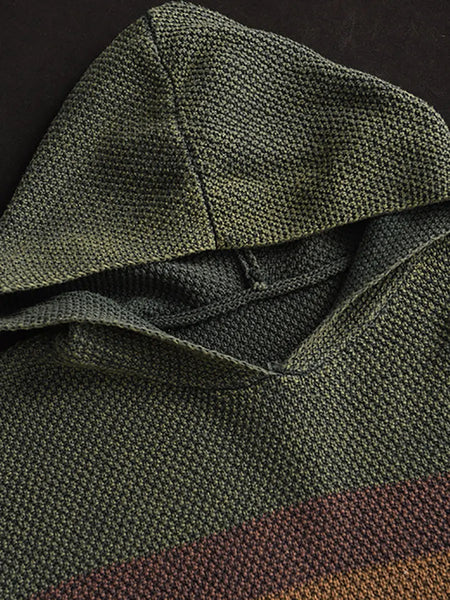 Women Vintage Spliced Knitted Pocket Hooded Sweater Ada Fashion