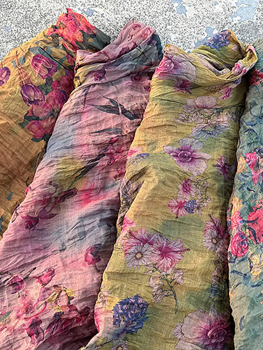 Women Vintage Spring Floral Pie Collar Ramie Shirt Ada Fashion