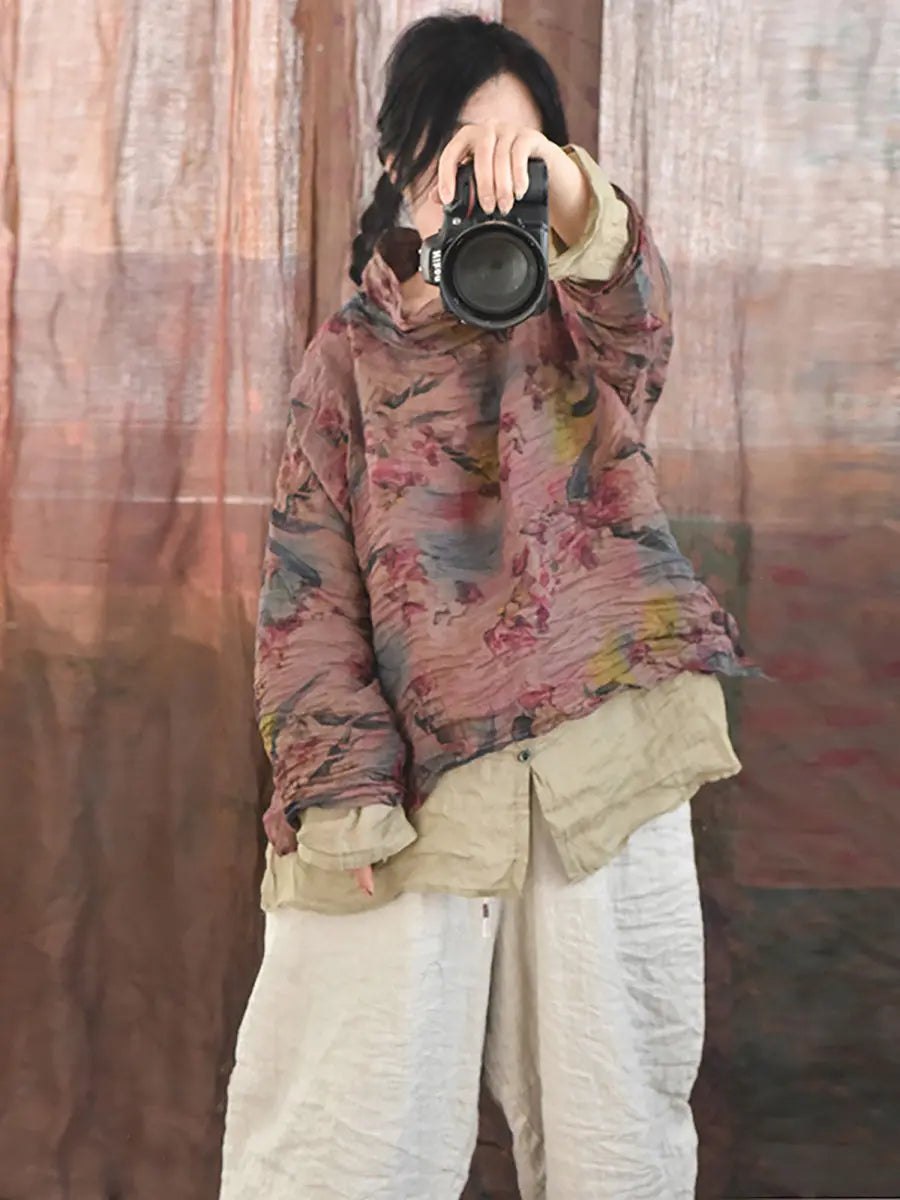 Women Vintage Spring Floral Pie Collar Ramie Shirt Ada Fashion