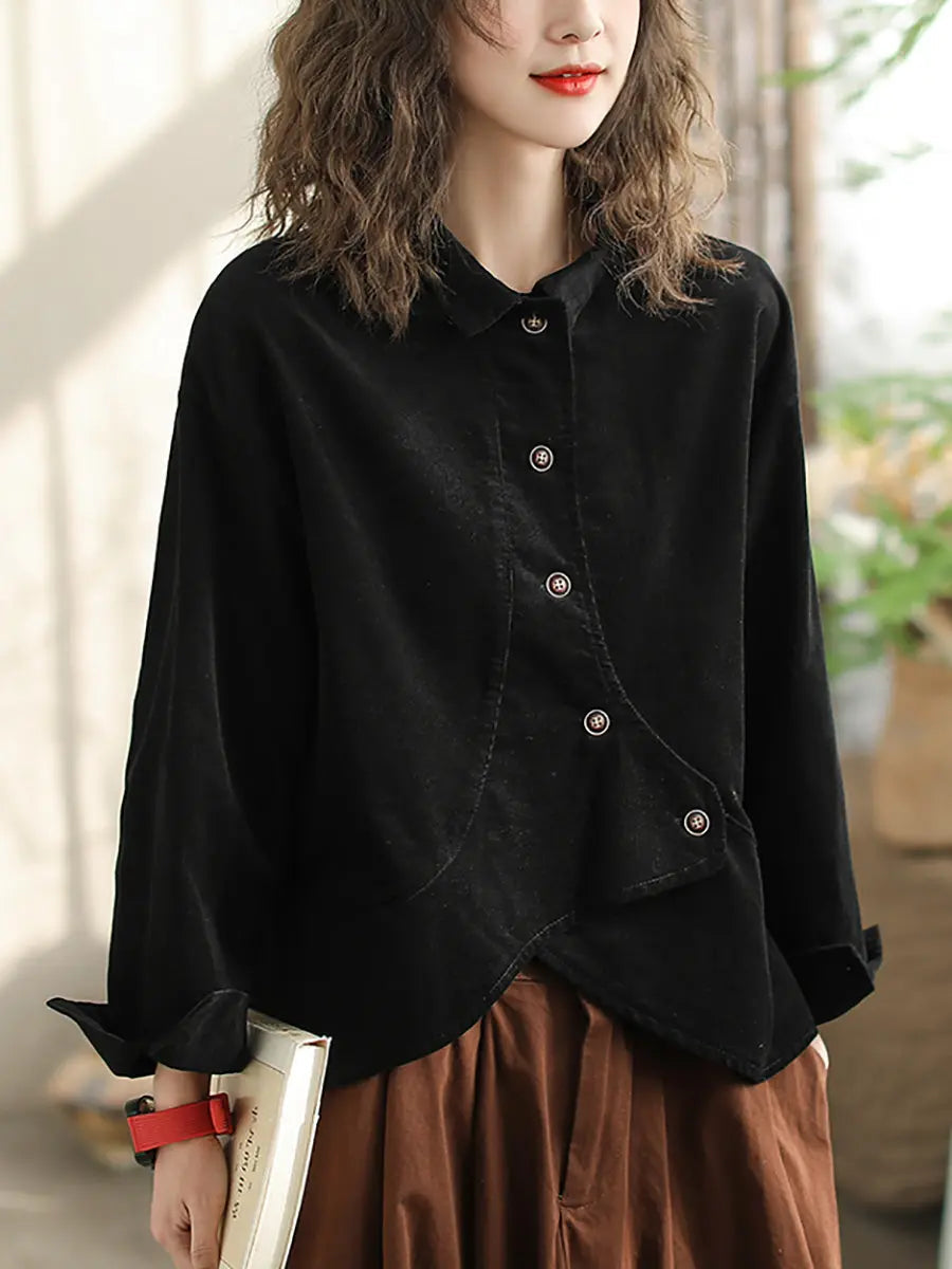 Women Vintage Spring Slant-Closure Solid Shirt Ada Fashion
