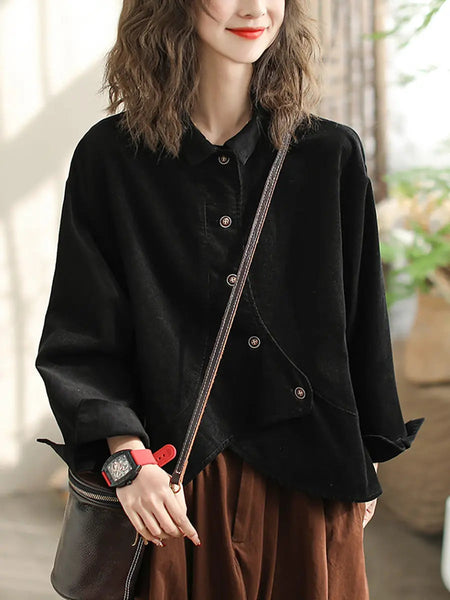 Women Vintage Spring Slant-Closure Solid Shirt Ada Fashion