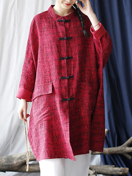 Women Vintage Spring Split Hem Batwing Sleeve Long Shirt Ada Fashion