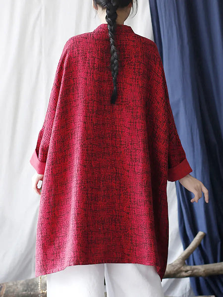 Women Vintage Spring Split Hem Batwing Sleeve Long Shirt Ada Fashion