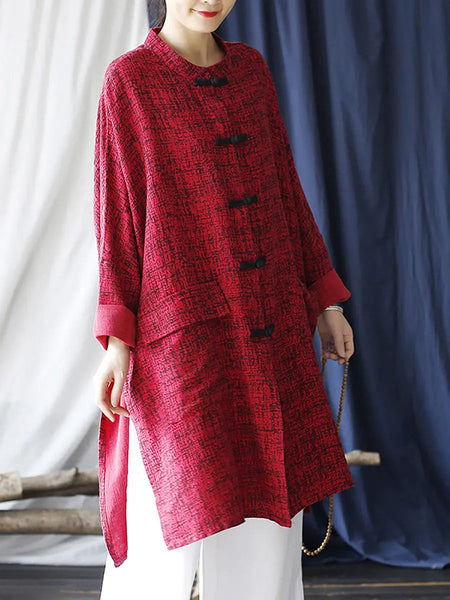 Women Vintage Spring Split Hem Batwing Sleeve Long Shirt Ada Fashion