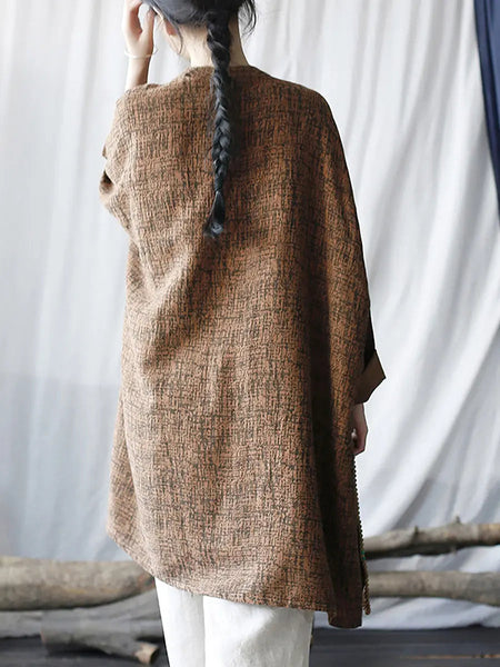 Women Vintage Spring Split Hem Batwing Sleeve Long Shirt Ada Fashion