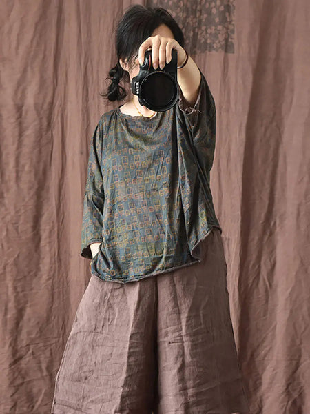 Women Vintage Spring Stripe Flower Cotton Shirt Ada Fashion