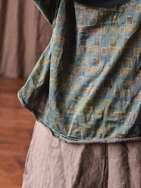 Women Vintage Spring Stripe Flower Cotton Shirt Ada Fashion