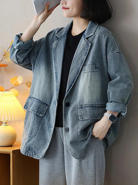 Women Vintage Spring Washed Denim Spliced Coat Ada Fashion