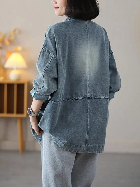 Women Vintage Spring Washed Denim Spliced Coat Ada Fashion