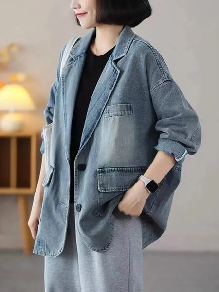 Women Vintage Spring Washed Denim Spliced Coat Ada Fashion
