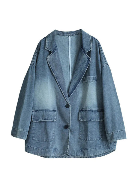 Women Vintage Spring Washed Denim Spliced Coat Ada Fashion