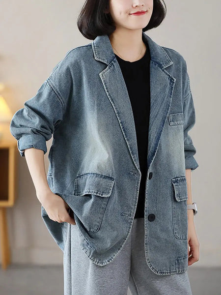 Women Vintage Spring Washed Denim Spliced Coat Ada Fashion