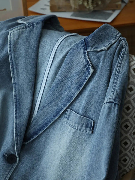 Women Vintage Spring Washed Denim Spliced Coat Ada Fashion