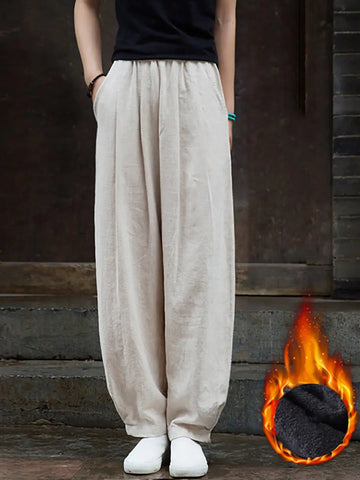 Women Vintage Vintage Solid Fleece-lined Pants Ada Fashion