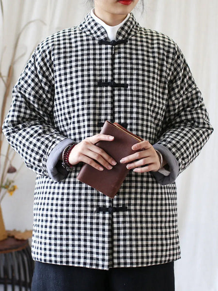 Women Vintage Winter Plaid Cotton Padded Coat Ada Fashion
