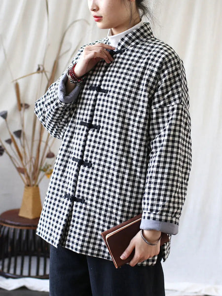 Women Vintage Winter Plaid Cotton Padded Coat Ada Fashion