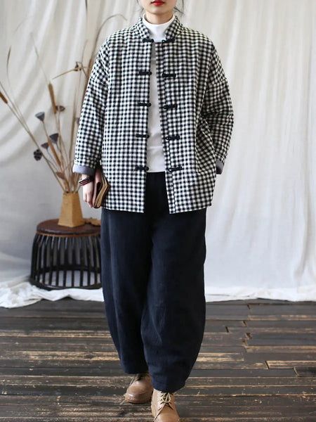 Women Vintage Winter Plaid Cotton Padded Coat Ada Fashion