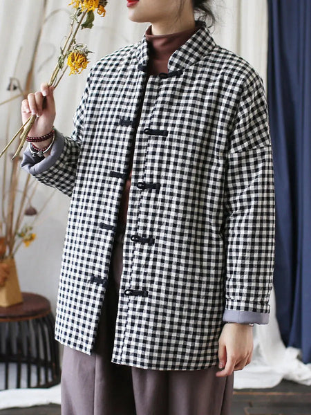 Women Vintage Winter Plaid Cotton Padded Coat Ada Fashion