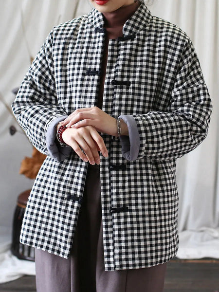 Women Vintage Winter Plaid Cotton Padded Coat Ada Fashion