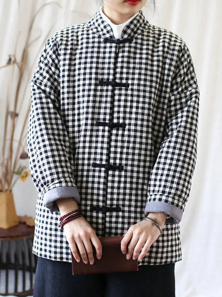 Women Vintage Winter Plaid Cotton Padded Coat Ada Fashion