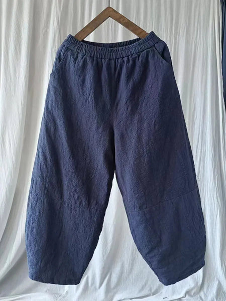 Women Vintage Winter Solid Ramie Padded Harem Pants Ada Fashion