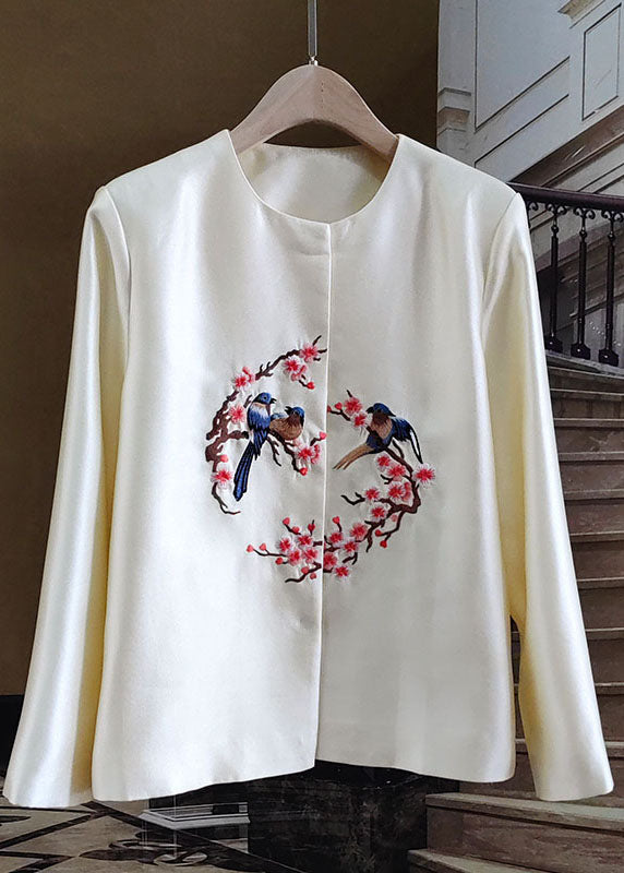 Women White Embroideried Patchwork Silk Outwear Long Sleeve LY1064