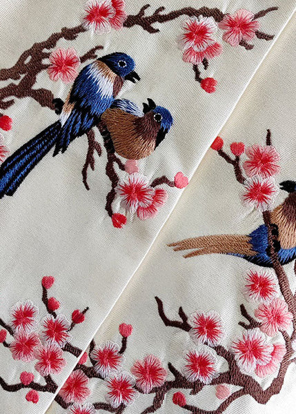 Women White Embroideried Patchwork Silk Outwear Long Sleeve LY1064