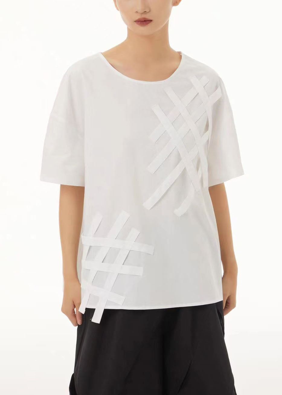 Women White O-Neck Oversized Cotton Tank Tops Summer LC0099