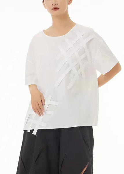 Women White O-Neck Oversized Cotton Tank Tops Summer LC0099