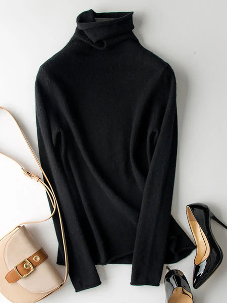 Women Winter 100%Wool Solid Turtleneck Baseshirt Ada Fashion