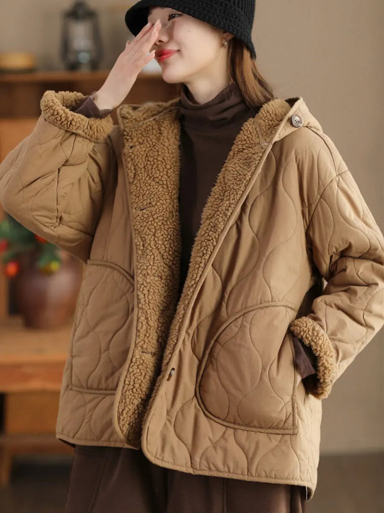 Women Winter Casual Fleece-lined Cotton Hooded Coat Ada Fashion