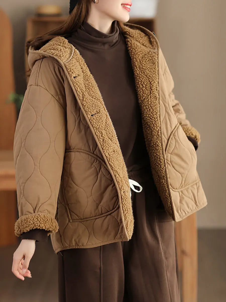 Women Winter Casual Fleece-lined Cotton Hooded Coat Ada Fashion