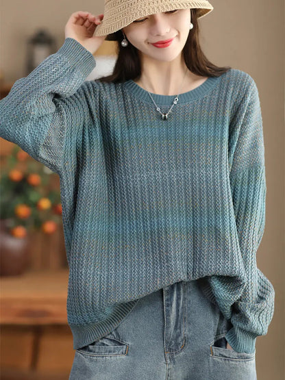 Women Winter Casual Tie-dye O-Neck Knitted Sweater Ada Fashion