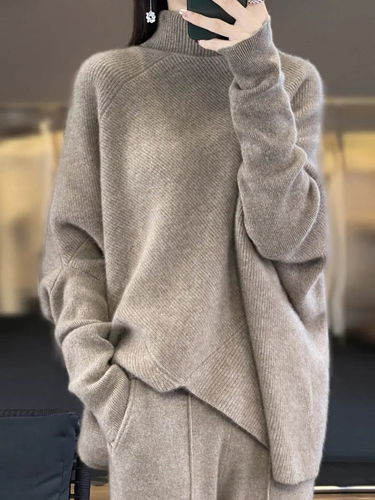 Women Winter Casual Warm Solid Turtleneck Sweater Ada Fashion