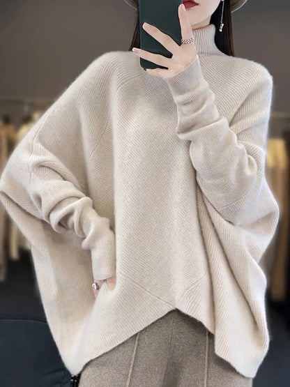 Women Winter Casual Warm Solid Turtleneck Sweater Ada Fashion