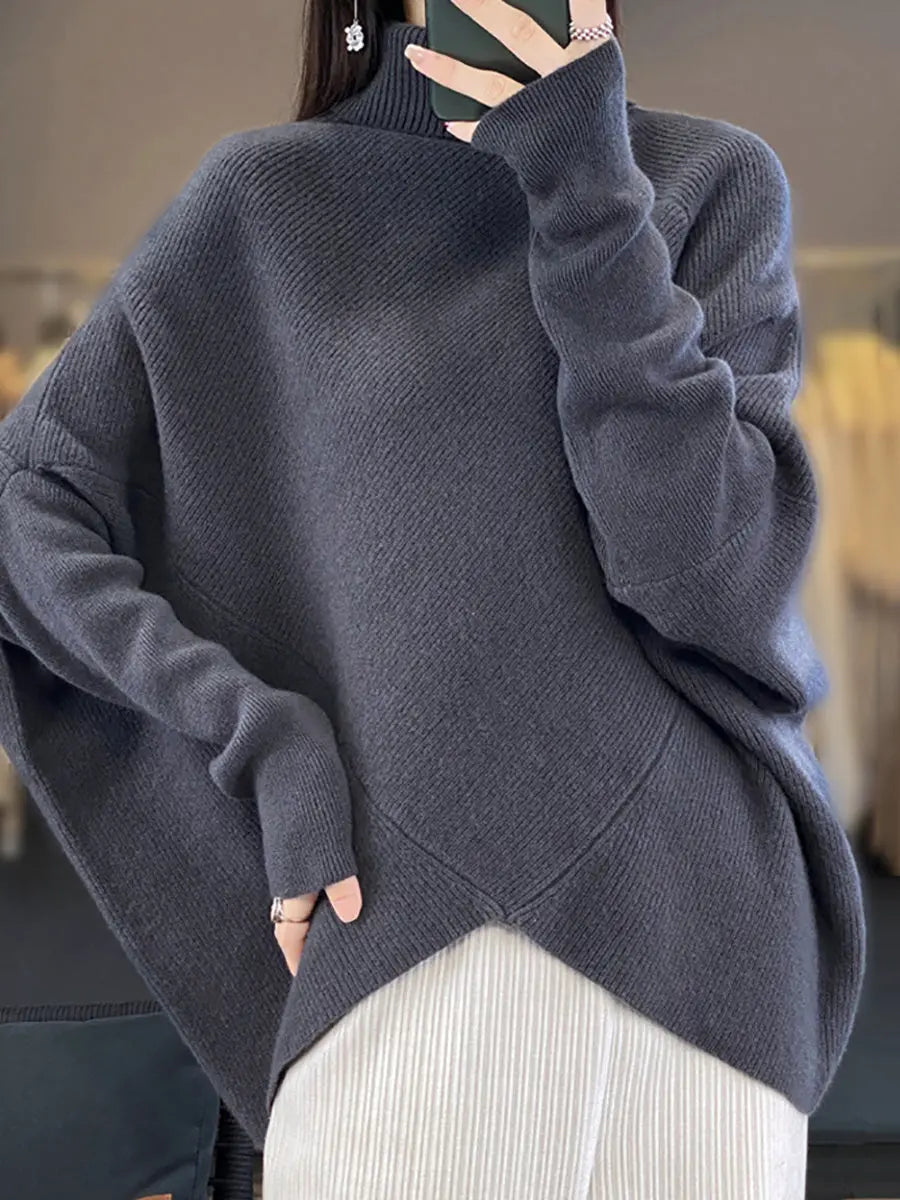 Women Winter Casual Warm Solid Turtleneck Sweater Ada Fashion