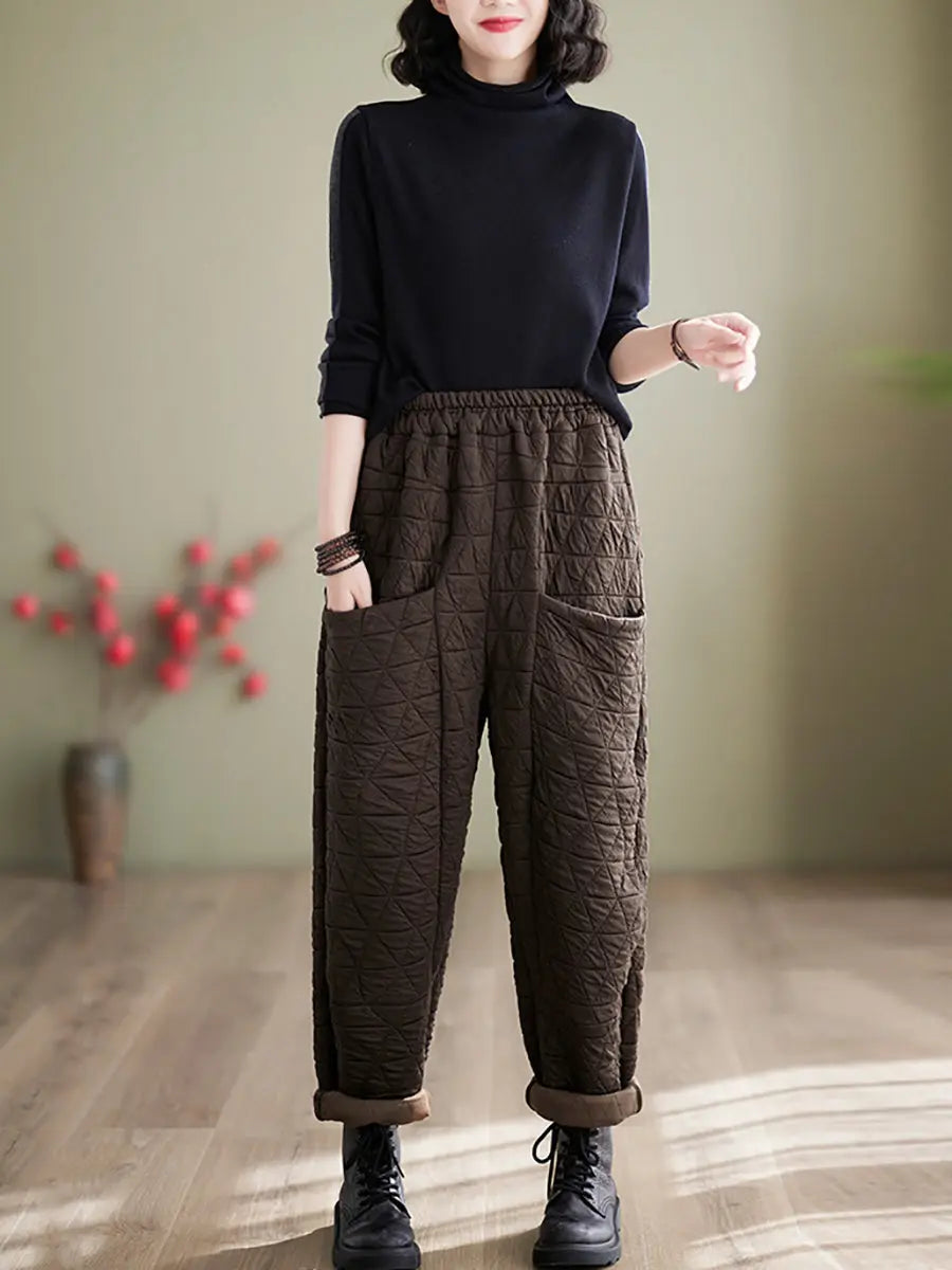 Women Winter Solid Cotton Loosee Padded Harem Pants Ada Fashion