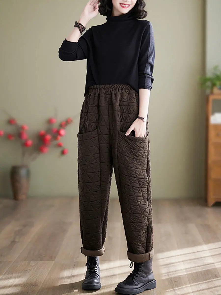 Women Winter Solid Cotton Loosee Padded Harem Pants Ada Fashion