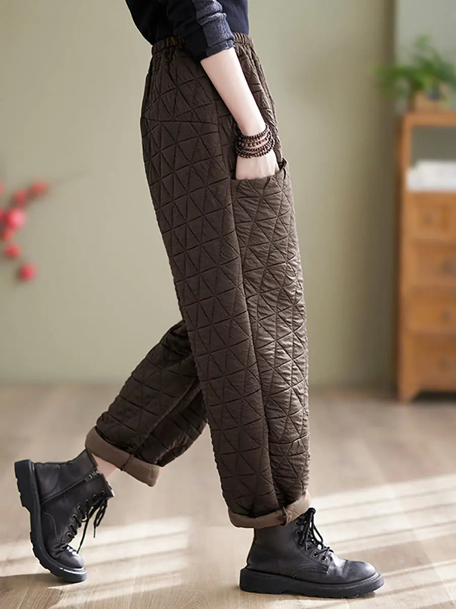 Women Winter Solid Cotton Loosee Padded Harem Pants Ada Fashion