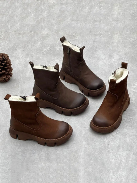 Women Winter Solid Leather Fleece-lined Ankle Boots Ada Fashion