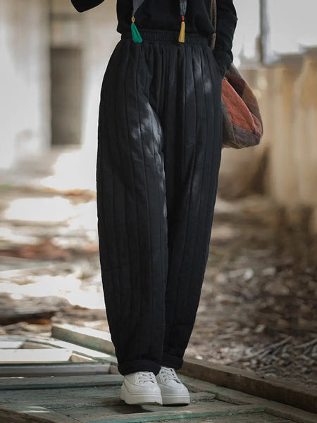 Women Winter Solid Stitching Padded Harem Pants Ada Fashion