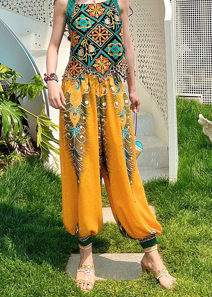 Women Yellow High Waist Print Lantern Pants Spring LY0191