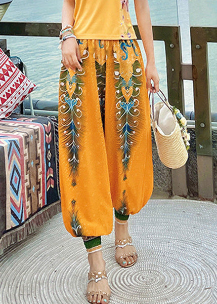Women Yellow High Waist Print Lantern Pants Spring LY0191