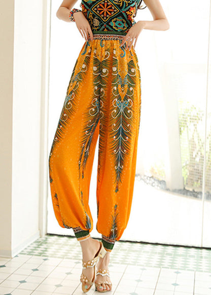 Women Yellow High Waist Print Lantern Pants Spring LY0191