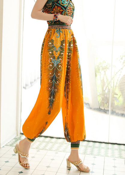 Women Yellow High Waist Print Lantern Pants Spring LY0191