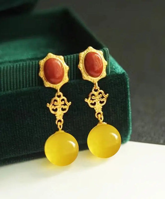 Women Yellow Sterling Silver Overgild Agate Beeswax Drop Earrings Ada Fashion