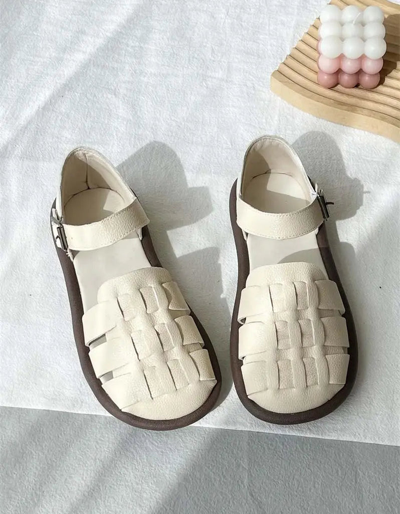 Woven Leather Comfortable Flat Sandals Ada Fashion